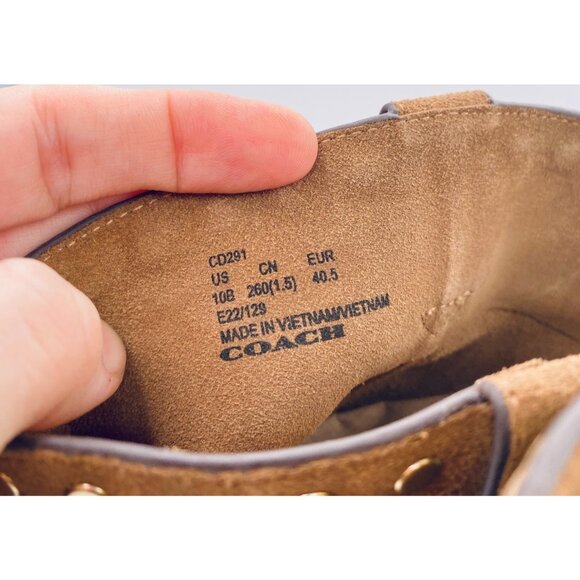 Coach Boots Womens 10 Tan Suede Pull On Studded Mid Calf Cowboy Western - Picture 5 of 11